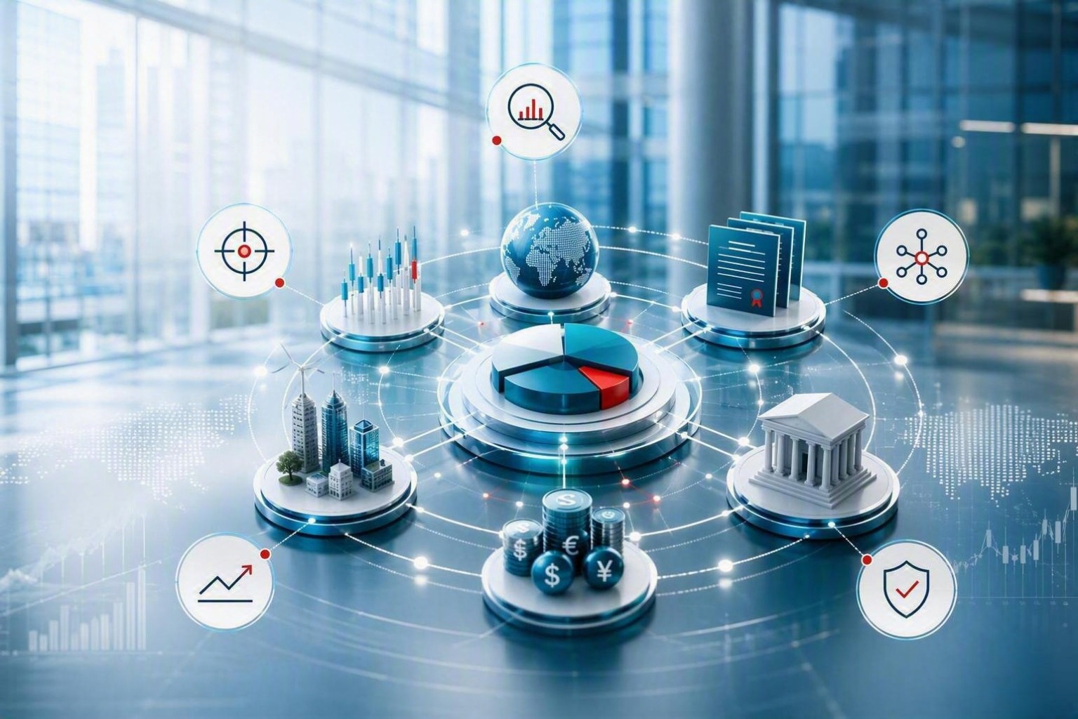 Imagen conceptual de gesti&oacute;n activa con an&aacute;lisis de inversiones y control de riesgos.