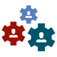 Icono de engranajes con personas dentro simbolizando la unión entre trabajadores
