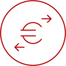 Icono de un euro con flechas significando el movimiento del mismo