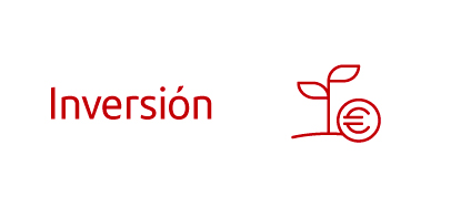 Texto de "Inversión" junto a icono de unas hojas junto a una moneda de euro.