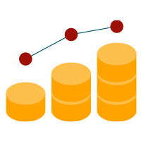 Icono de monedas amontonadas simulando una gráfica que crece