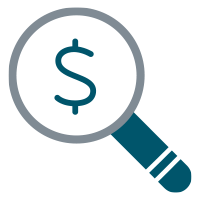 Icono de una lupa con el dinero en el centro